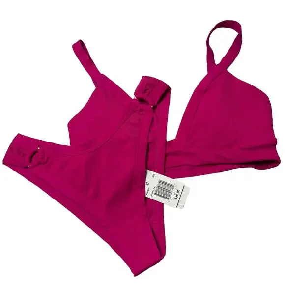 L*SPACE Vera Top Anna Bottom Bitsy Bikini Set Bougainvillea Ribbed XL NEW - Picture 5 of 12